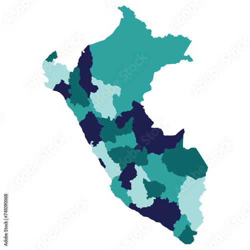 Peru map. Map of Peru in administrative provinces in multicolor