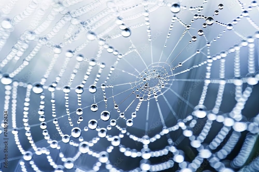 Naklejka premium Glistening Spider Web With Water Droplets