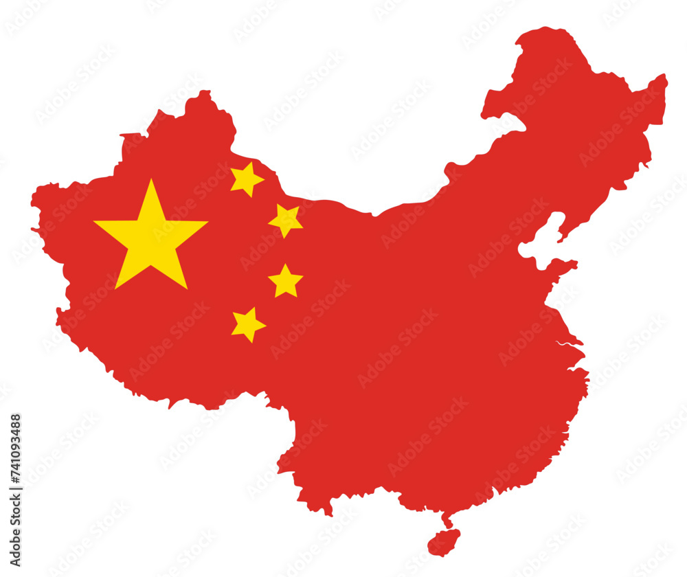 China flag map. Map of China with national Chinese flag. China flag map. Map of China with national Chinese flag.