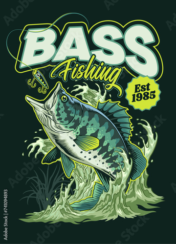 Bass Fishing Vintage Shirt Illustration
