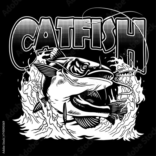 Catching Catfish Shirt Design Illustration