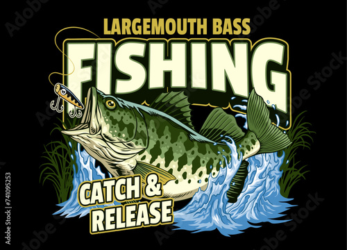 Colorful Shirt Design of Largemouth Bass Fishing