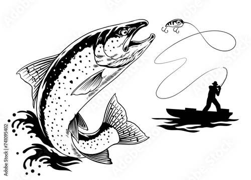 Fisherman Catch the Big Steelhead Trout Fish