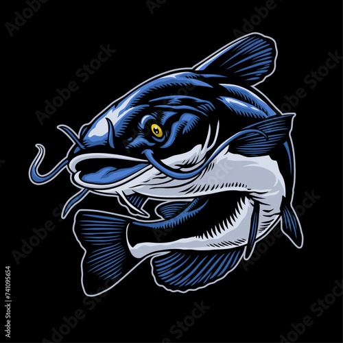 Hand Drawn Illustration of Catfish Swimming