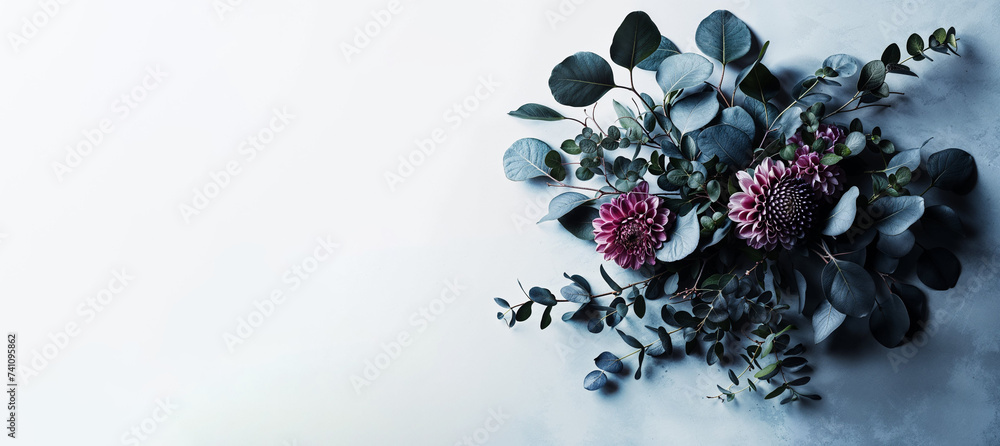 Dark floral flowers on a white background, isolated decoration perfect for design, wedding invitation or backdrop. Space for text and negative space Dark floral flowers on a white background, isolated decoration perfect for design, wedding invitation or backdrop. Space for text and negative space