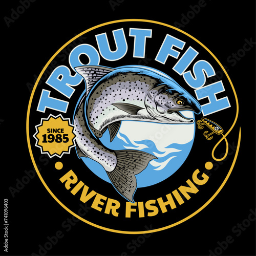 Trout Fish Shirt Design Illustration Vintage Retro