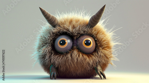 cute furry monster isolated on white . Generative Ai