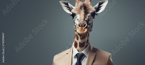 Corporate giraffe anthropomorphic in business attire, studio shot with copy space