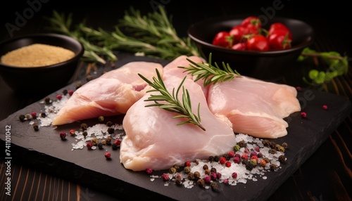 raw chicken with spices and herb