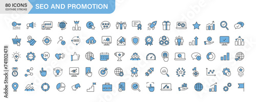 SEO and Promotion dual tone icons collection. Big UI icon set. outline icons pack. Vector illustration.
