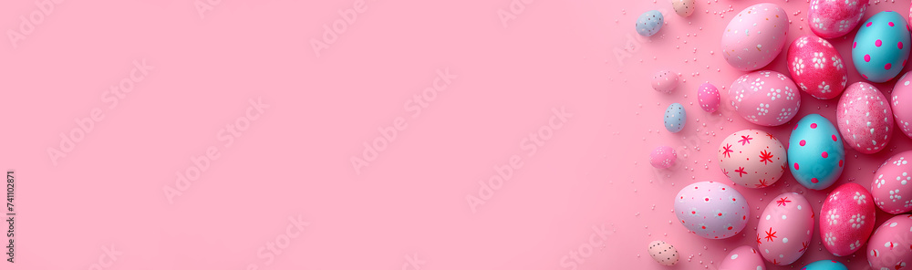Easter pink background with eggs. AI