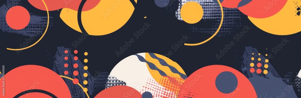 captivating geometric abstract background featuring a harmonious blend of black, red, yellow, and blue colors, creating a visually striking composition suitable for various design projects and present