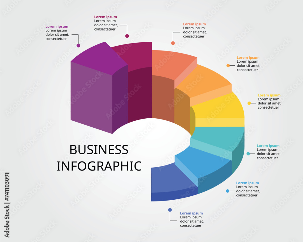 circle pie chart level template for infographic for presentation for 8 element - obrazy, fototapety, plakaty 