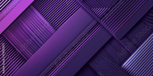 Long panoramic dark purple abstract background banner with 3D geometric triangular gradient shapes for website, business, or print design template. Metallic metal paper pattern illustration wall.
