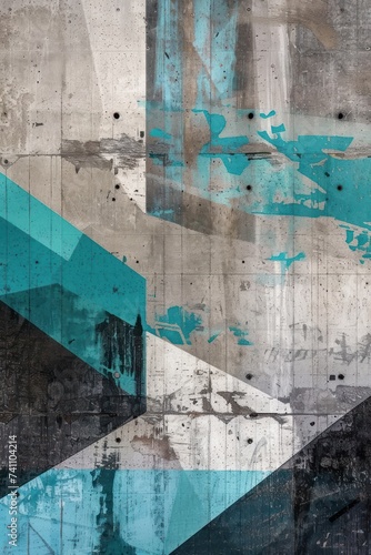 Colorful grunge photo wallpaper with geometric abstraction on concrete background © GalleryGlider