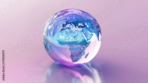 A 3d globe icon  3d icon  crystal glass material  mass effect  translucent material