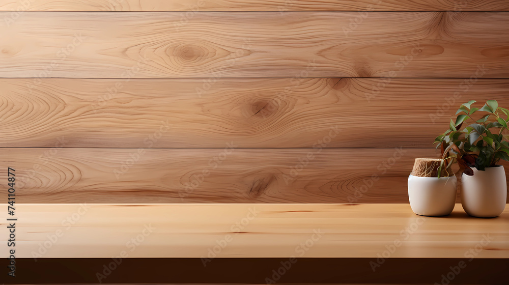 Empty wood table top and wood wall for product display mock up background, template Empty wood table top and wood wall for product display mock up background, template