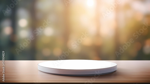 Empty wood  table over blur background for product display montage, mock up,
