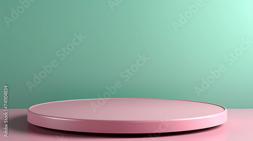 Empty wood table top and green wall for product display mock up background, template