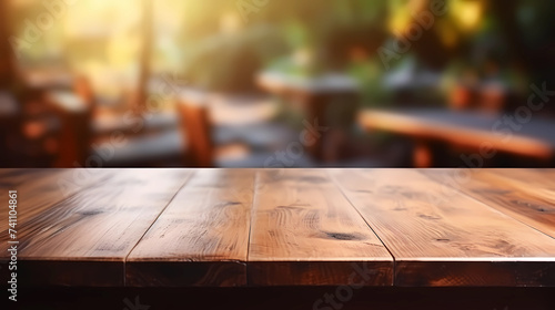 Empty wood  table over blur background for product display montage, mock up