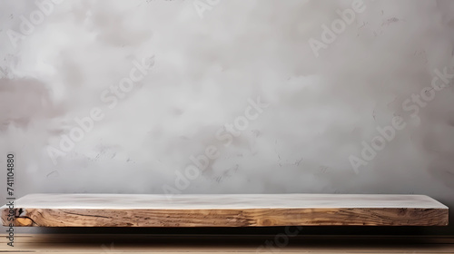 Empty wood table top and grey wall for product display mock up background, template