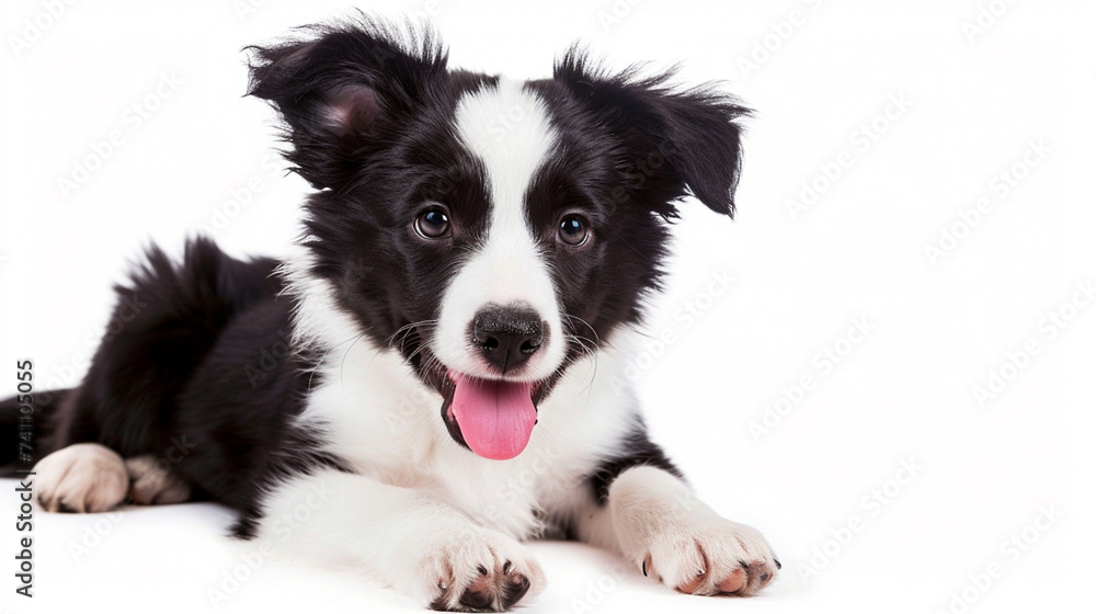 cute smilling puppy dog border collie isolated on white background. Generative Ai
