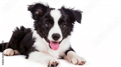 cute smilling puppy dog border collie isolated on white background. Generative Ai © We3 Animal