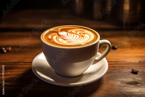 Coffee Mug with Latte Art in Cozy Setting