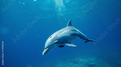 Dolphin swimming with divers in the Red Sea. Generative Ai © We3 Animal