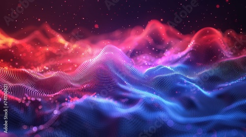 Neon wave lines, bokeh lights, data transfer concept, futuristic background, fantastic wallpaper.