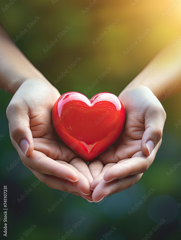 Hand holding red heart, World health day, Health care and mental health concept, Health insurance, Charity volunteer donation, CSR responsibility, World heart day, copy space - generative ai Hand holding red heart, World health day, Health care and mental health concept, Health insurance, Charity volunteer donation, CSR responsibility, World heart day, copy space - generative ai