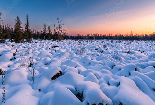 Snow view in Red Star Geopark, Yichun City, Heilongjiang province, China.