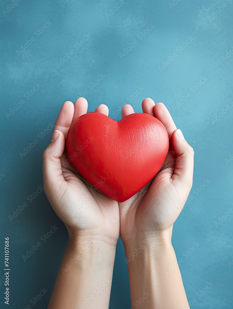 Hand holding red heart, World health day, Health care and mental health concept, Health insurance, Charity volunteer donation, CSR responsibility, World heart day, copy space - generative ai Hand holding red heart, World health day, Health care and mental health concept, Health insurance, Charity volunteer donation, CSR responsibility, World heart day, copy space - generative ai