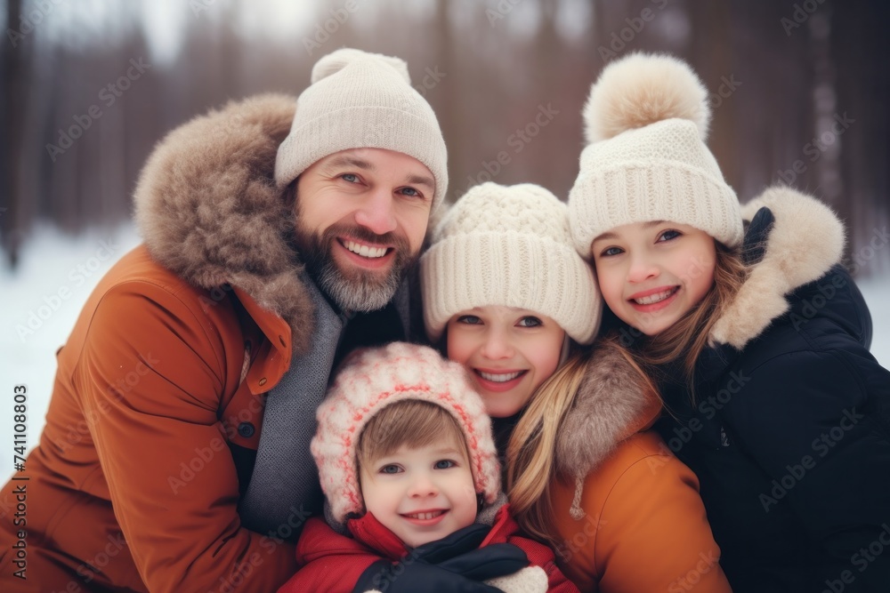 Family trip, happy family, father, mother and children amid winter nature. Family trip, happy family, father, mother and children amid winter nature.