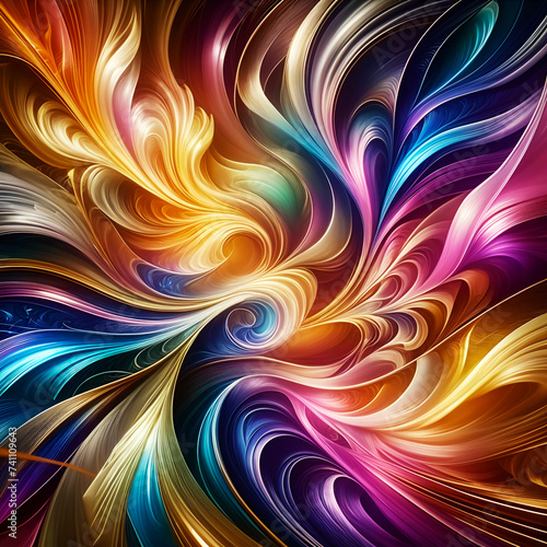 Abstract Texture Wallpaper and Background with Waves and Curves in Vivid Colors. Artistic Fractal Pattern Design  Vibrant Sheen  Spiral  Twirl  Vortex  Wall Art for Home Decor