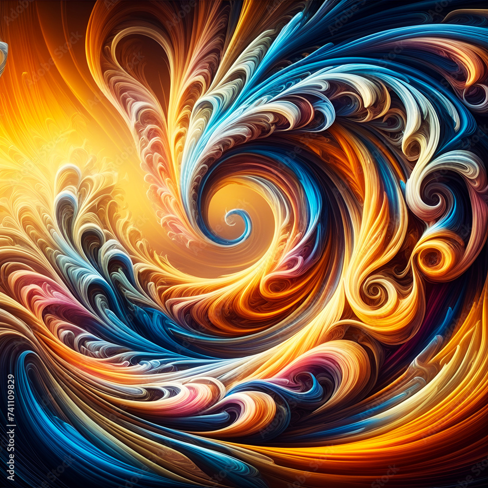Abstract Background Texture Wallpaper with Waves and Curves in Vivid Colors. Artistic Fractal Pattern Design, Vibrant Sheen, Spiral, Twirl, Vortex, Wall Art for Home Decor
