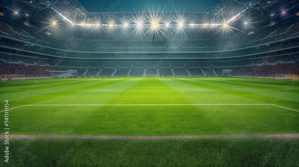 Bright Lights Illuminate an Empty Soccer Stadium