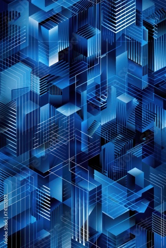 Illustration of Navy Blue and blue colored geometric shapes pattern representing abstract background