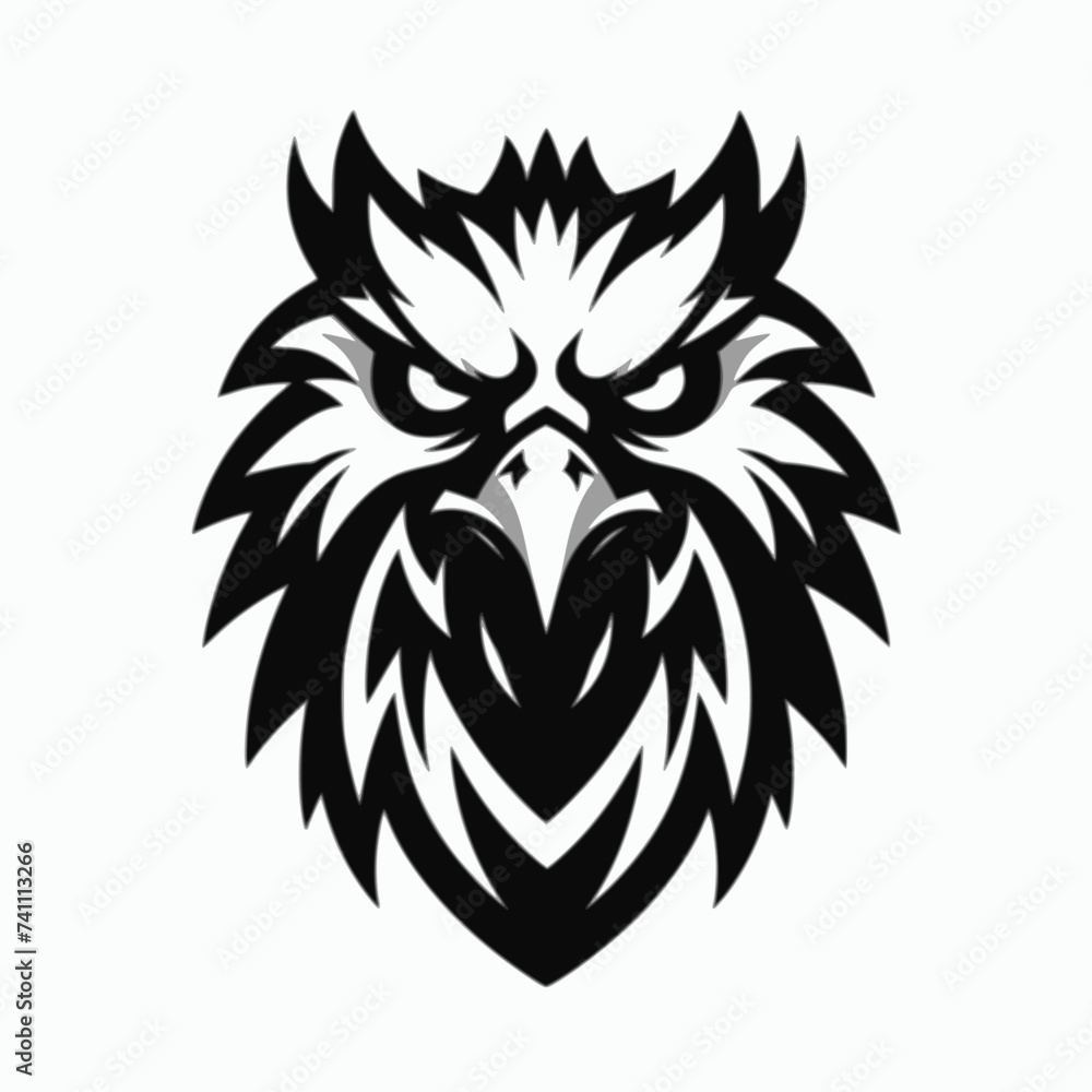 Stylized Head Eagle. White-Background Logo with a Menacing Stylized Creature