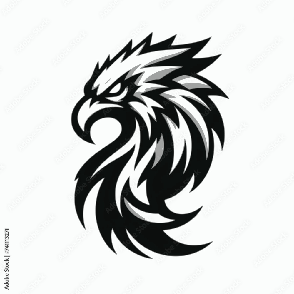 Garuda Bird Stylized. White-Background Logo with a Menacing Stylized Creature Garuda Bird Stylized. White-Background Logo with a Menacing Stylized Creature