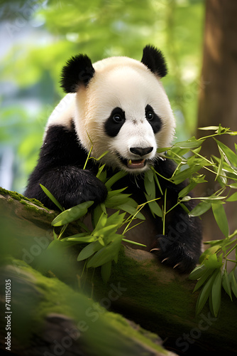 Adorable Giant Panda Enjoying a Bamboo Feast in its Natural Habitat: A tranquil moment in the Heart of the Bamboo Forest © Dylan