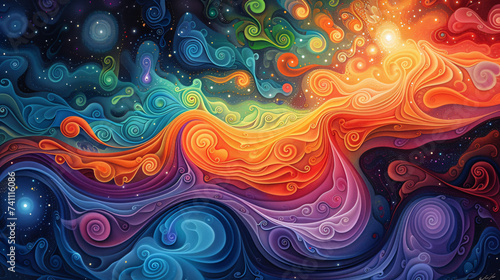 Bright and colorful art background with a psychedelic dreamscape theme.
 photo