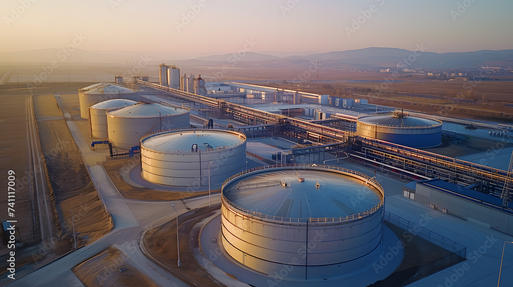 Aerial view oil storage tank and oil refinery factory plant form ...