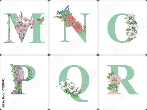 minimalist isolated alphabet floral line art