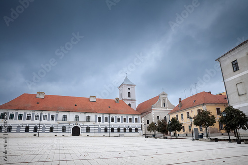 Obraz na plátně Panorama of the Trg Vatroslava Lisinskog square with the Franciscan Monastery of Osijek, in Osijecka tvrdja, the osijek fortress