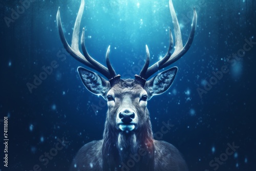 deer with antlers adorned with twinkling lights