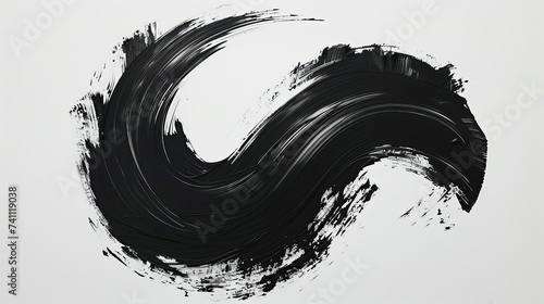 Abstract black paint stroke on white background, artistic brush stain texture for design projects