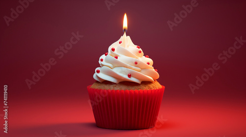 Birthday Bliss: Cupcake with Candle and Pink Frosting, Generative AI