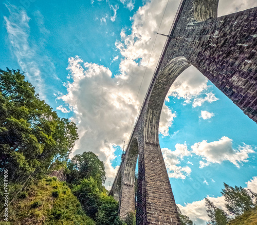 The Ravenna Bridge Viaduct, located within the Black Forest in Germany. The bridge is a 190 ft high and 738 ft long railway viaduct on the Höllental Railway line in Breitnau, Breisgau-Hochschwarzwald.