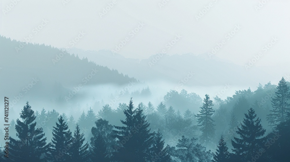 gradient background featuring shades of pale blue and misty gray, capturing the tranquility of a foggy morning